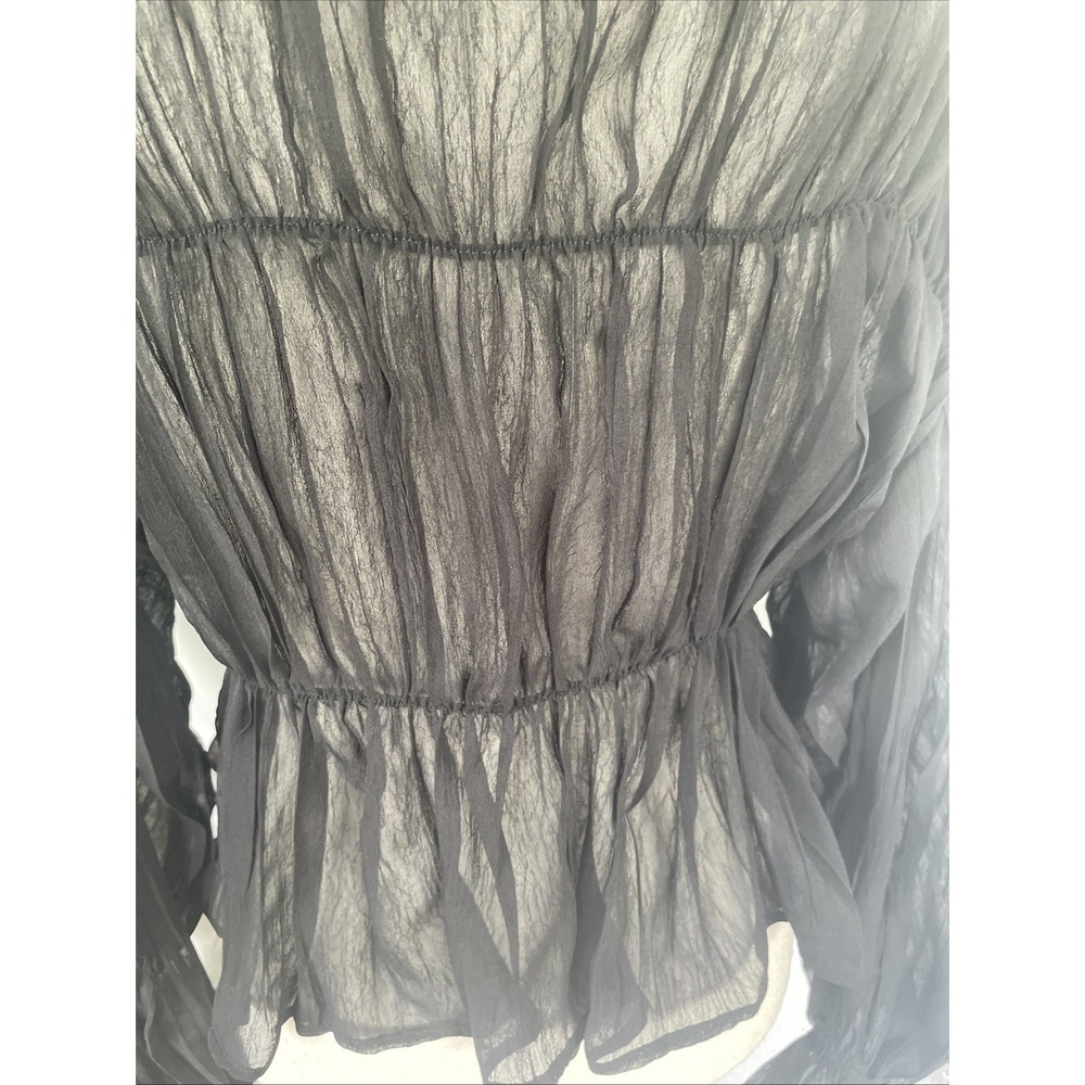 Commence NWT Bell With Ruffle Sleeve Black Chiffon Sheer Boho Blouse Size M - Picture 6 of 10